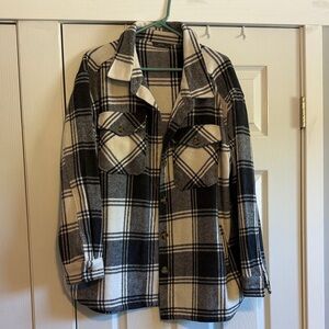 Plaid Gray and White Women's Shacket